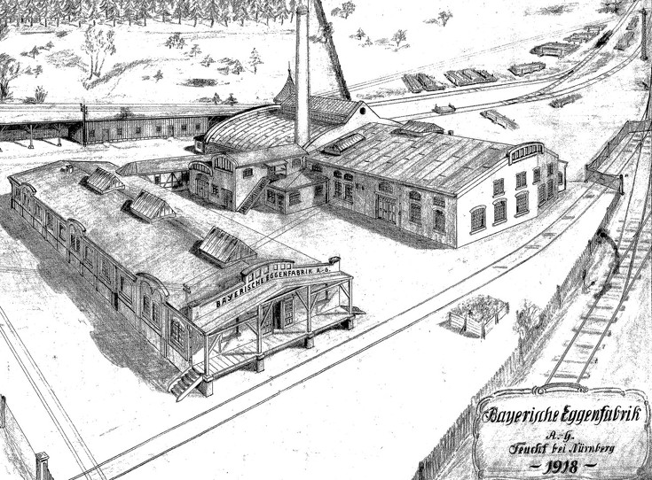 Schwarz weiß Zeichnung von 1918 der Gebäude  in Feucht