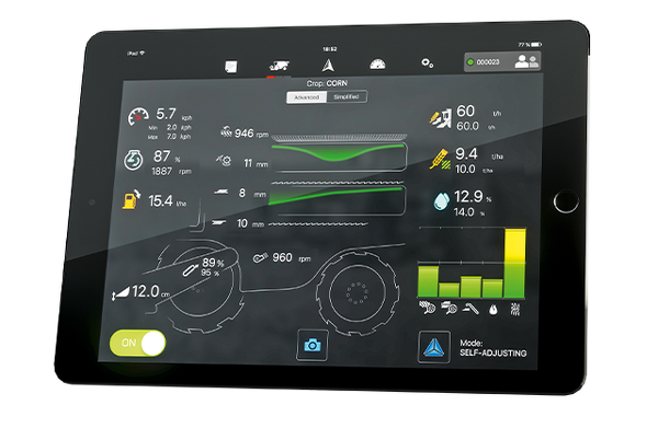 Tablett mit einem Screen der Fendt IDEAL Mähdreschereinstellungen via IDEALharvest