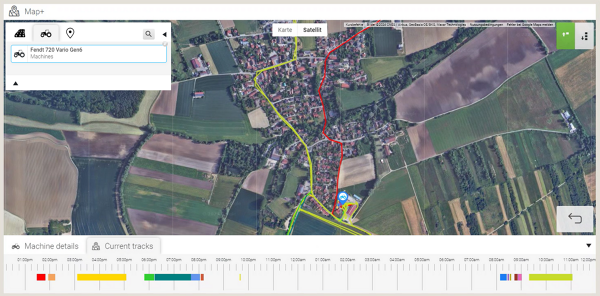 FendtONE offboard für Maschinen- und Standortdaten Kartenansicht zu Karte+ zur Einsicht in Maschinen- und Positionsdaten