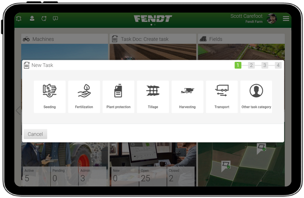 Auftragsmanagement und Felddatenaustausch mit Fendt Tablet-Bildschirmansicht zu Auftragsmanagement und Felddatenaustausch mit Fendt