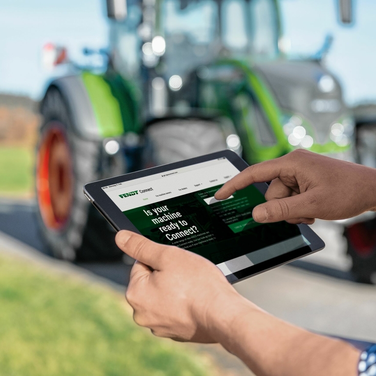 Nahaufnahme Tabletansicht mit der Applikation Fendt Connect
