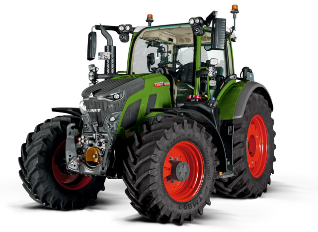 CGI des grünen Traktors Fendt 600 Vario mit roten Felgen