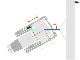 Graphic of the pivotable drawbar when steering with the drawbar unlocked