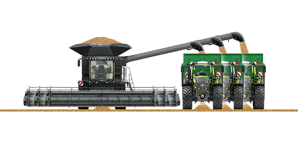 Fendt IDEAL transfer range Fendt IDEAL CGI with three discharge pipes to represent the three transfer ranges