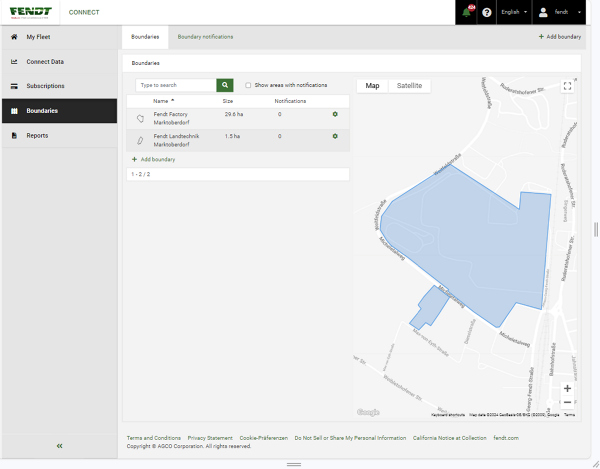 Notification of machine movements Section with map view and the message on machine movements