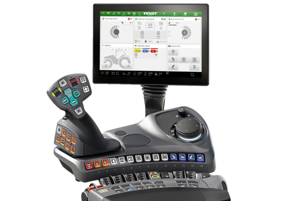 Cropped CGI of the terminal and armrest from Fendt.