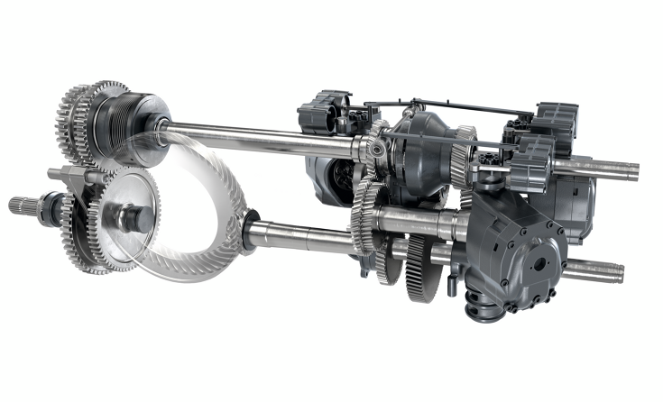 Technical CGI view of the rear PTO and the Vario transmission in detail CGI view of the rear PTO with technical details of the Fendt Vario transmission