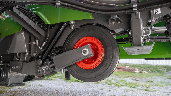 Close-up of a transport wheel folded up