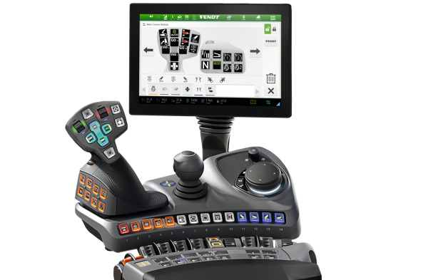 Vista de um apoio de braço Fendt na variante de equipamento Profi+ configuração 1