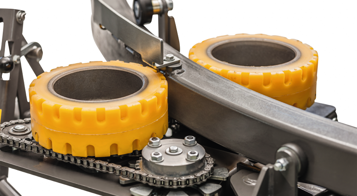 Detaillansicht hydraulisch angetriebene Gummirollen