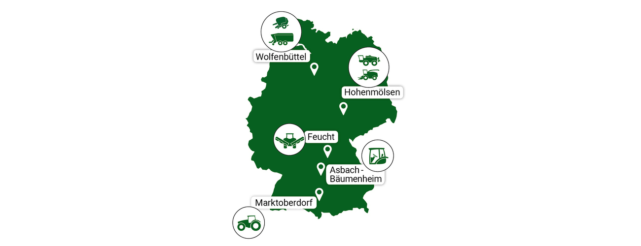 Karte der Fendt Standorte in Deutschland