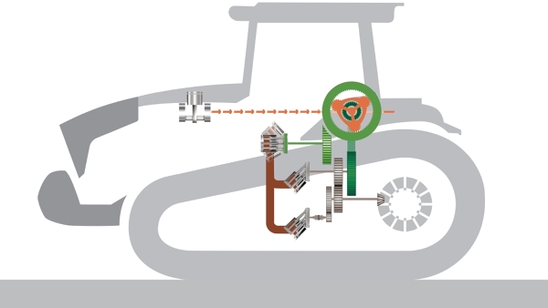 Grafische Darstellung der VarioDrive Technologie bei Raupentraktoren.