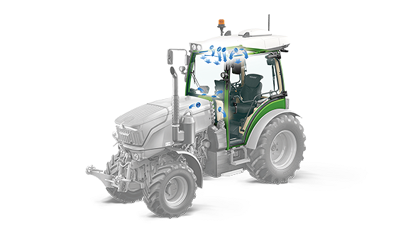 Ein CGI des Fendt 200 V/F/P zeigt die Luftströme der Kabine bei der Klimatisierung.