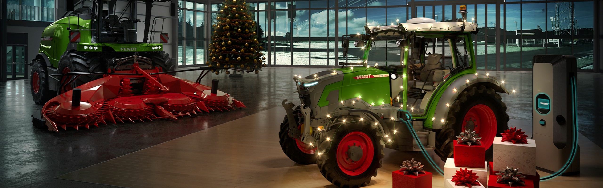 Weihnachts-Fendt mit Lichtern