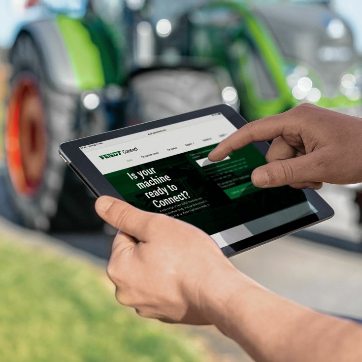 Nahaufnahme Tabletansicht mit der Applikation Fendt Connect