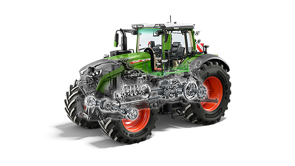 Einblick unter die Motorhaube des Fendt 1000 Vario Traktors mit MAN D26 Motor