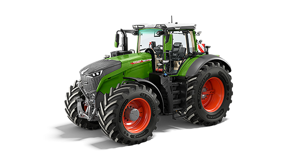Freigestelltes Bild in der Seitenansicht des Fendt 1000 Vario in der Lackierung nature green mit roten Felgen