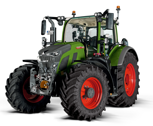 CGI des grünen Traktors Fendt 600 Vario mit roten Felgen