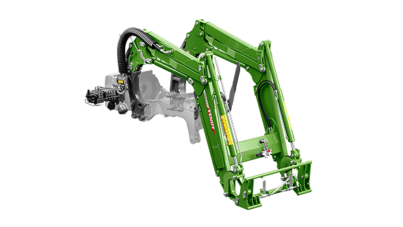 Abbildung des grünen Frontladers Fendt Cargo 4.75 mit sichtbar integrierter Hydraulik und Multikuppler zeigt die robuste Bauweise und das ergonomische Design für den Anbau an einen Fendt Traktor