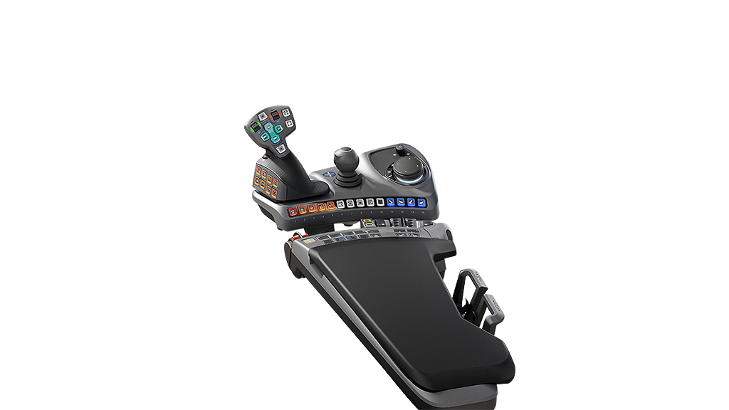 Freigestelltes CGI des Terminal und Armlehne von Fendt in der Ausstattungsvariante Power Setting 2