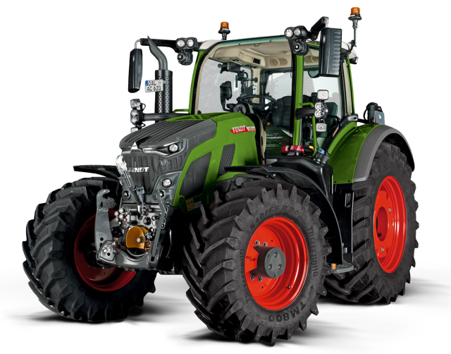 CGI af den grønne traktor Fendt 600 Vario med røde fælge