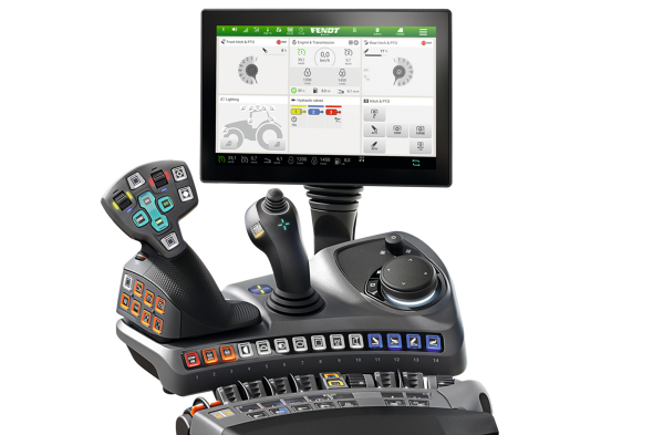 Fendt terminal og Profi Setting 2 armlæn CGI af terminalen og armlænet fra Fendt i udstyrsvarianten Profi Setting 2