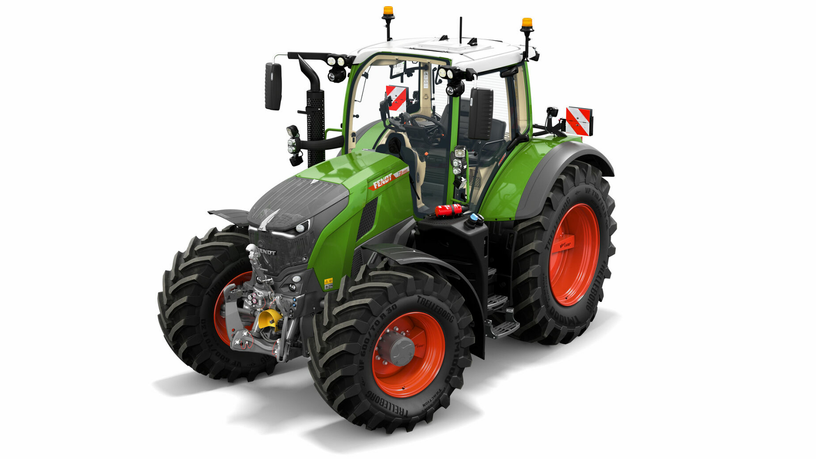 Un Fendt 700 Vario Gen7 delante de un fondo blanco.