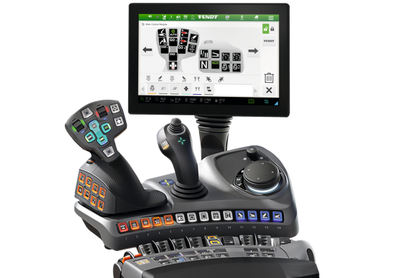 Vista de un reposabrazos Fendt en la variante de equipamiento Profi Setting 2