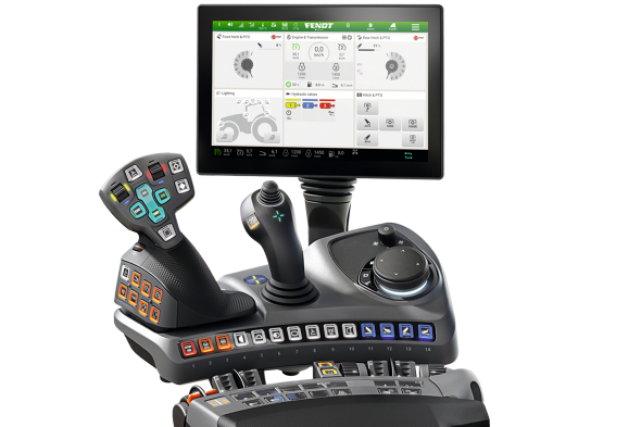 Imagen CGI personalizada del terminal y del reposabrazos de Fendt.
