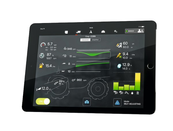 Tabletti, jossa näyttö Fendt IDEAL leikkuupuimurin säätö IDEALharvestin avulla