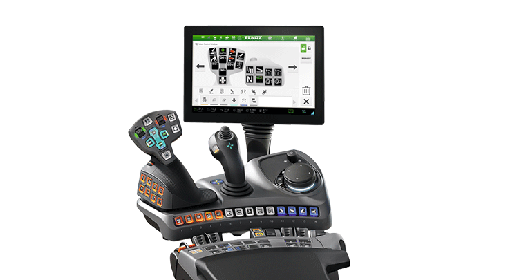 Power+ Setting 2 du Fendt 500 Vario avec terminal 12" et joystick.