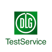 logo de la DLG (Société Allemande d'Agriculture) blanc sur fond vert avec inscription « TestService » (service de test)