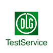 logo de la DLG (Société Allemande d'Agriculture) blanc sur fond vert avec inscription « TestService » (service de test)