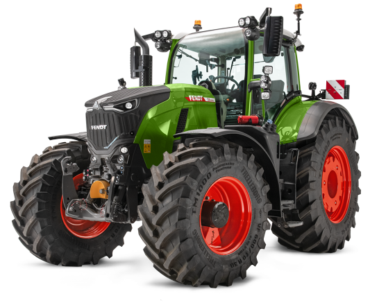 CGI du tracteur vert Fendt 700 Vario avec jantes rouges