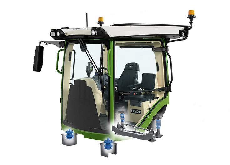 Képkivágás a Fendt 900 Vario MT lengéscsillapított vezetőfülkéjéről