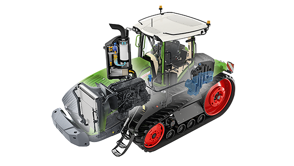 Motor Fendt 1100 Vario MT A Fendt 1100 Vario MT traktor keresztmetszete berajzolt MAN hathengeres soros motorral.