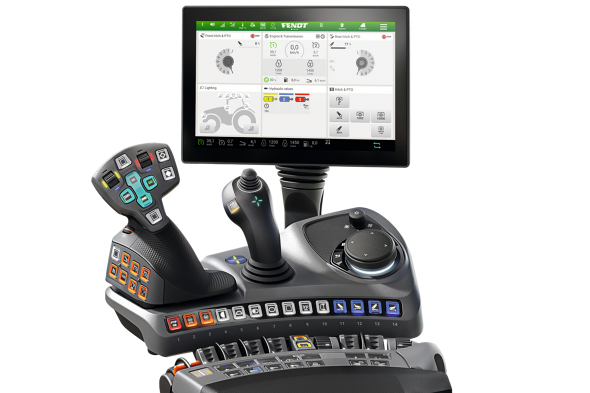 CGI a Fendt Terminalról és kartámaszról a Profi Setting 2 felszereltségváltozatban
