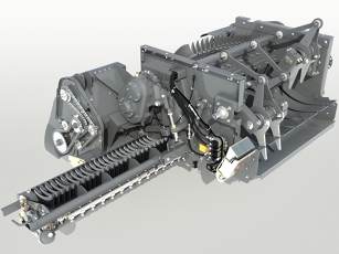 A vágóegység egyszerű karbantartását biztosító, leengedett késtartó fiók megtekintése