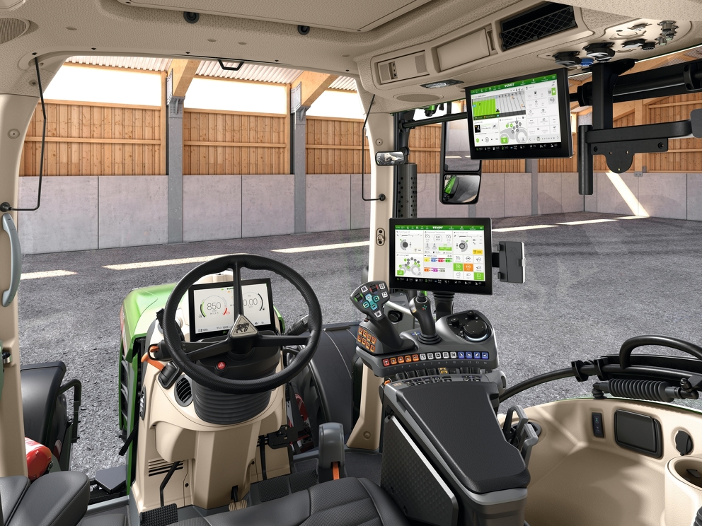 The cab of the new Fendt 500 Vario with FendtONE and all associated equipment.