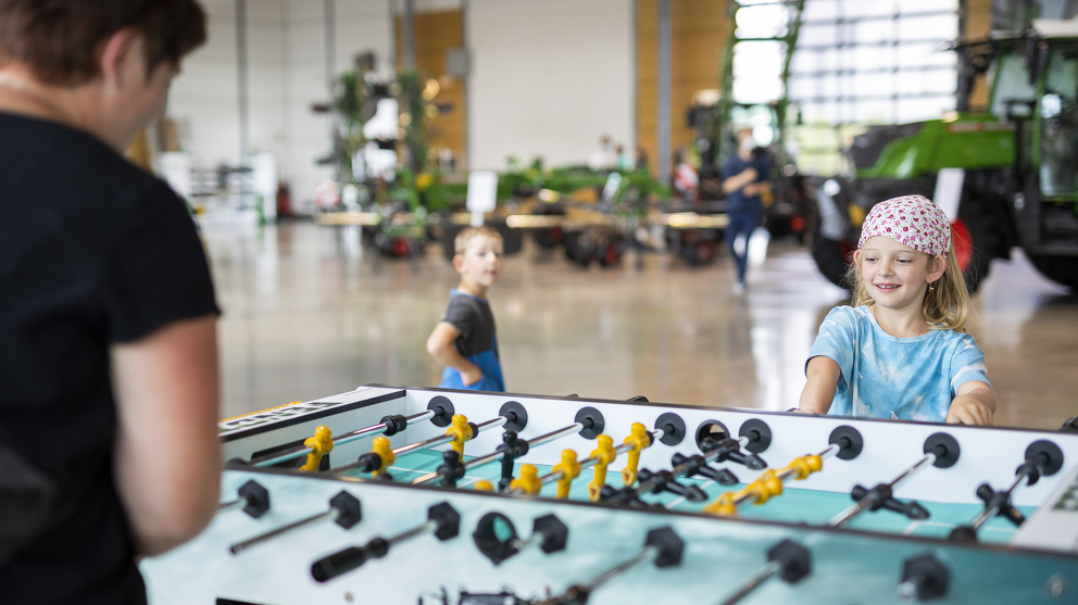 Table football and play area in the Fendt Product Forum Marktoberdorf