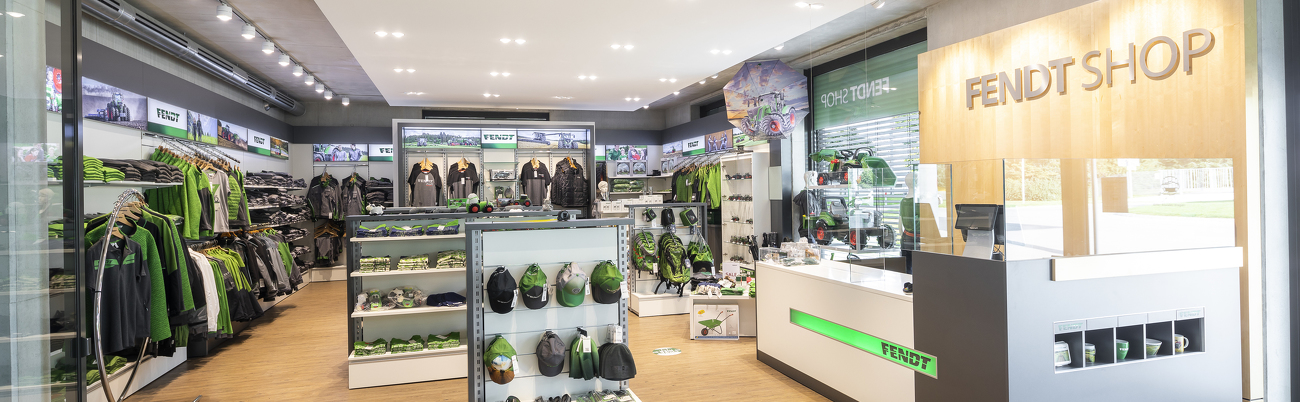 Interior view of the Fendt Shop with different products.