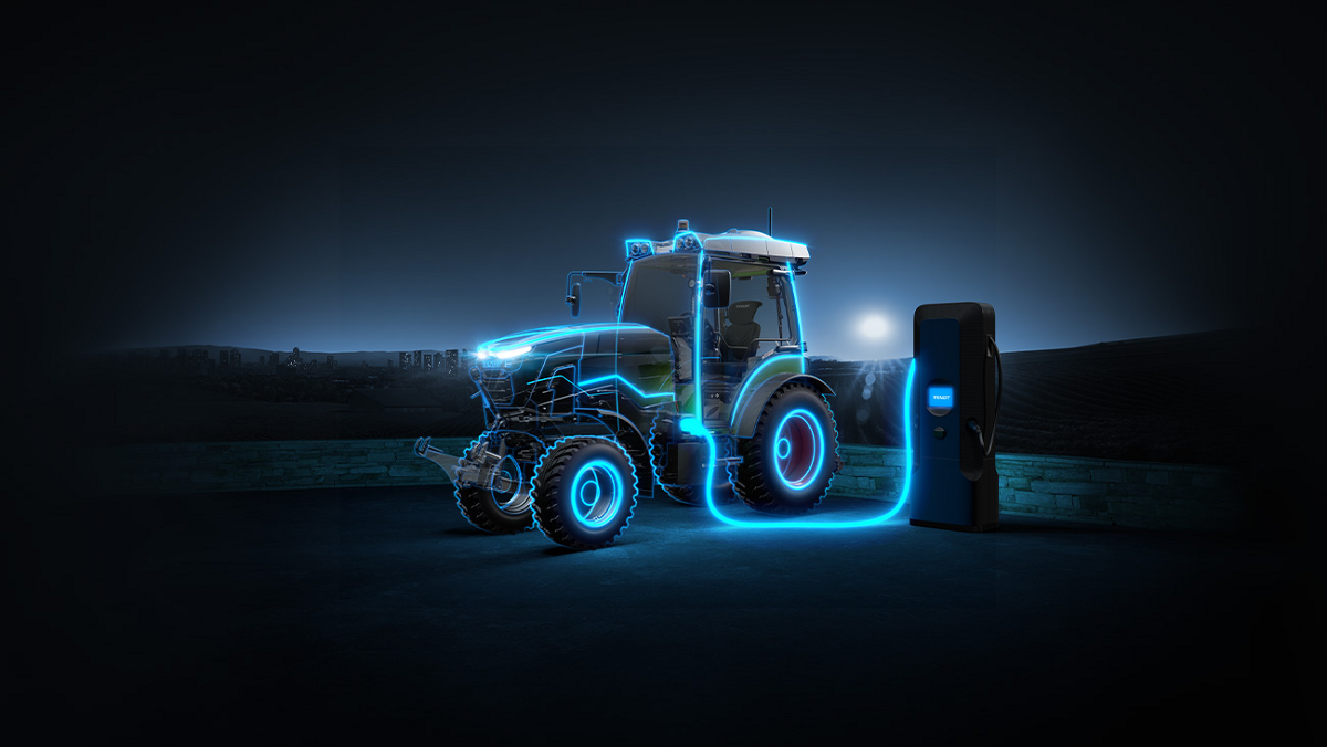 Mystical depiction of the Fendt e100 V Vario tractor