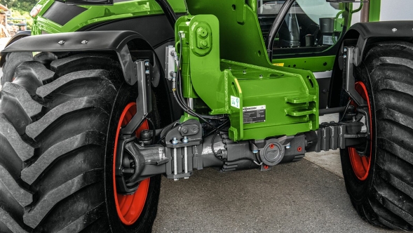 Front axle of the Fendt Cargo T955 Close-up of the front axle