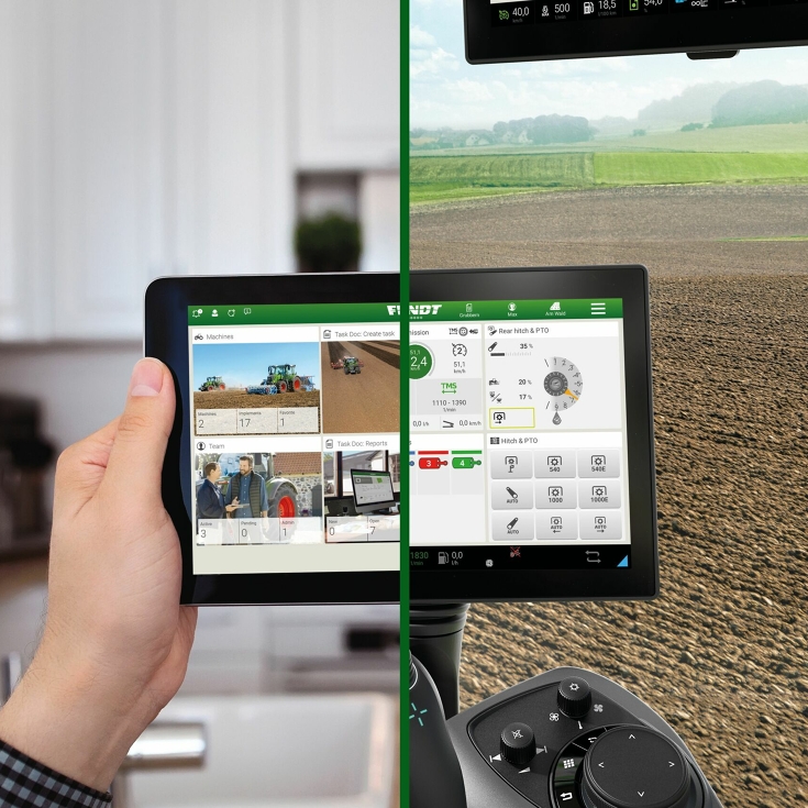 Display of a split screen with the FendtONE user interface