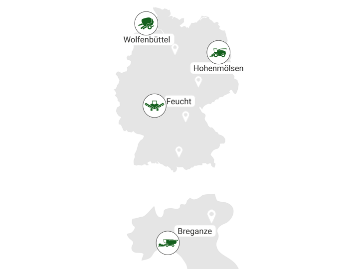 Map showing the Fendt production sites