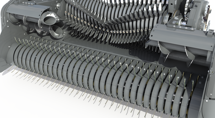 Additional centring augers ensure uniform crop pick up and optimal filling of the pre-compression chamber.