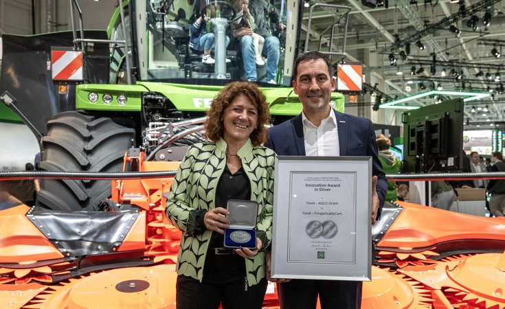 Katalin Csehi & Dr. Josef Mayer in front of the Fendt Katana