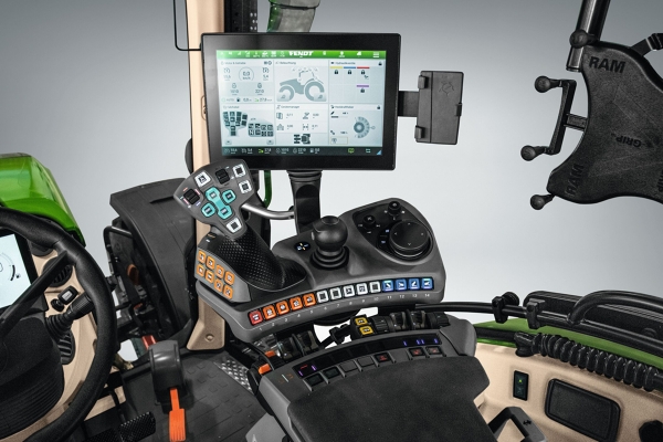 View into the Fendt tractor cab with FendtONE