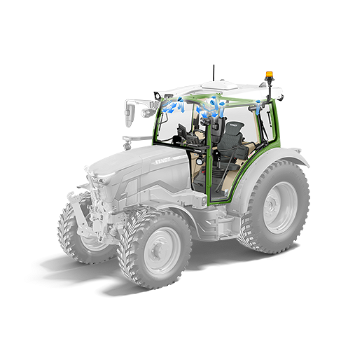 Ventilazione di un Fendt e100 Vario Immagine CGI per la spiegazione della ventilazione nel Fendt e100 Vario