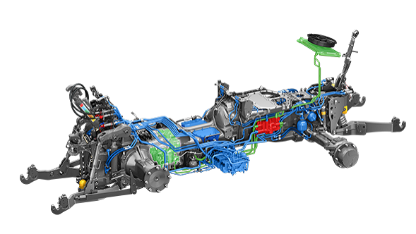 L’impianto idraulico del Fendt e100 V Vario Rappresentazione dettagliata CGI dell’impianto idraulico